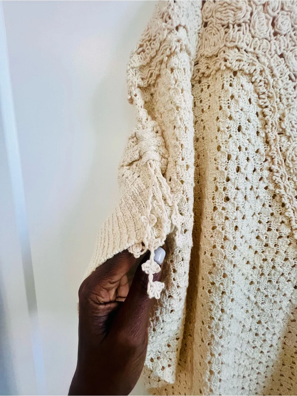 Anthropologie Rose Neutra Crochet Pullover Sweater Cream Ivory Boho M